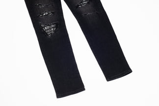 Jeans Neri Strappati™ | Stile Slim Fit con Dettagli Lucidi