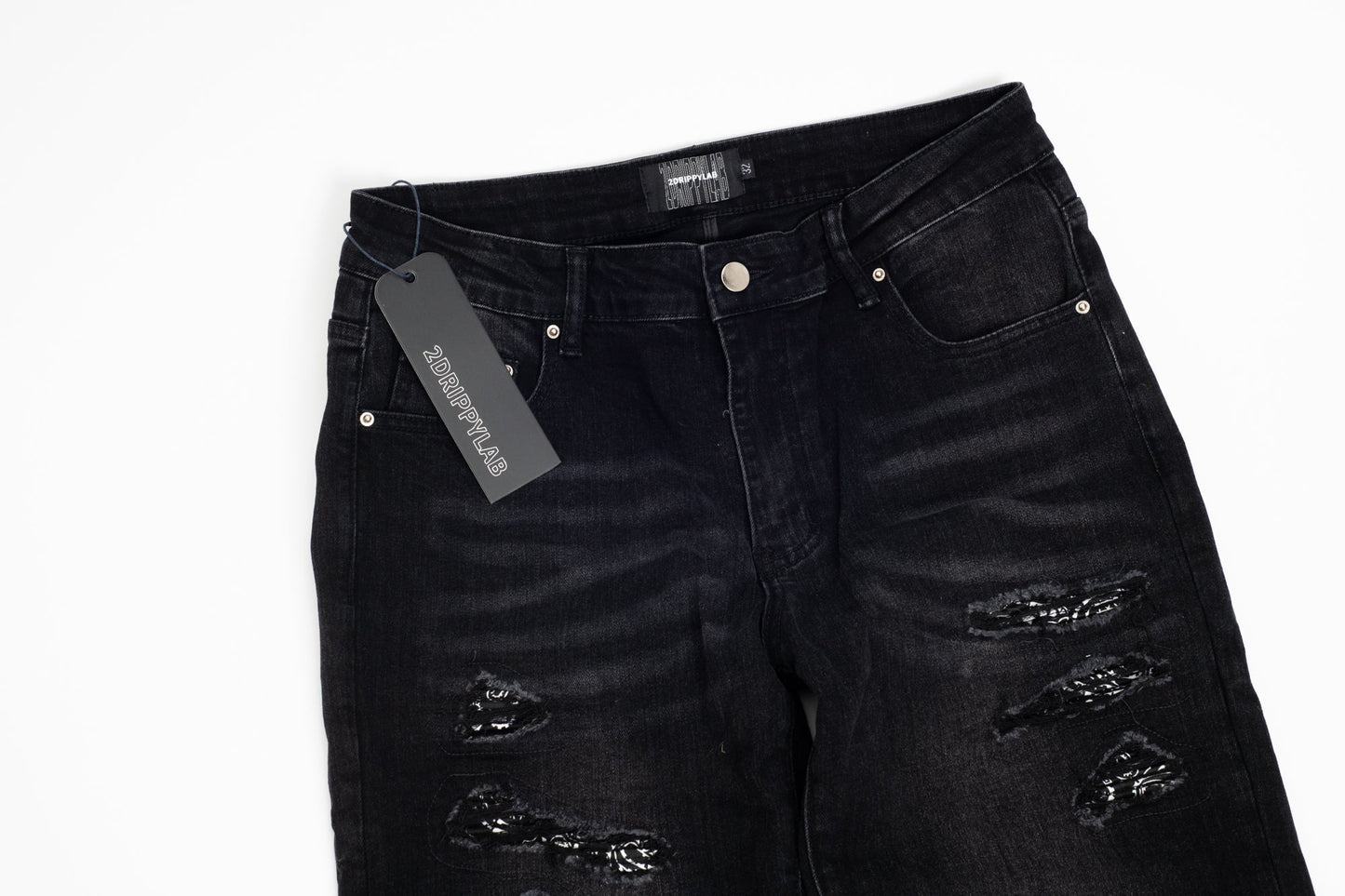 Jeans Neri Strappati™ | Stile Slim Fit con Dettagli Lucidi