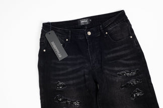Jeans Neri Strappati™ | Stile Slim Fit con Dettagli Lucidi