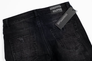 Jeans Neri Strappati™ | Stile Slim Fit con Dettagli Lucidi