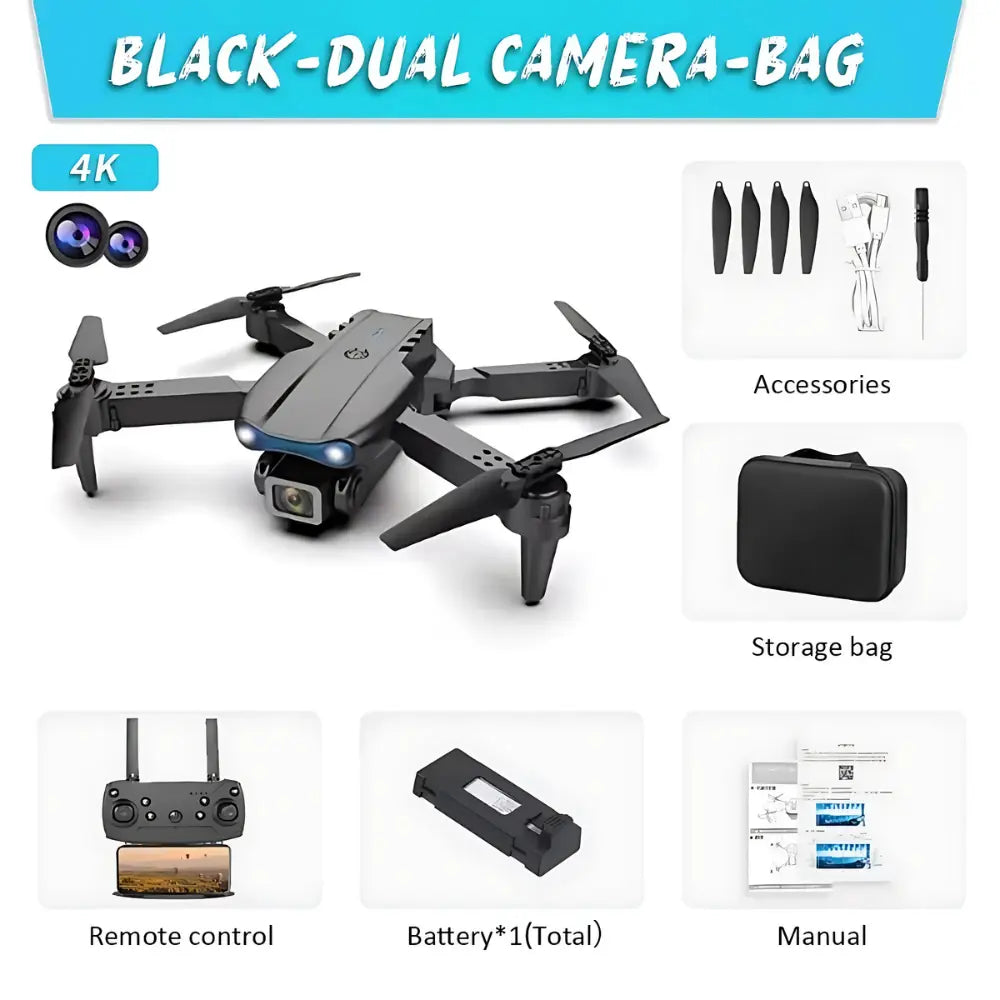 E99 Pro 4K Dual-Camera Drone, Foldable, Altitude Hold, Gesture Control, WiFi, Gravity Sensor, USB Charging, Storage Bag, Black MigliorPrezzi.com