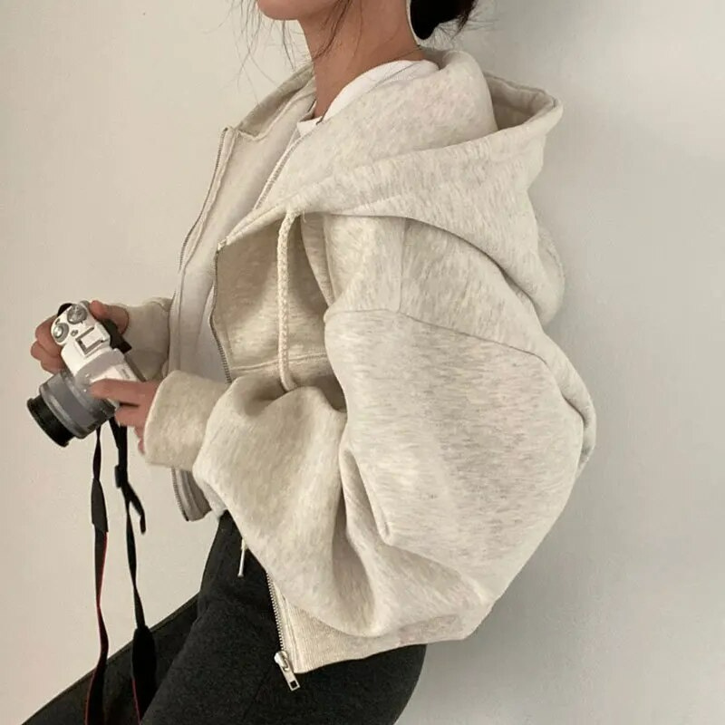 Felpa Oversize Donna| con Cappuccio, Fit Morbido e Zip