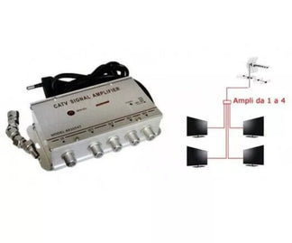TV signal amplifier with splitter and 4 exits for digital terrestrial antenna