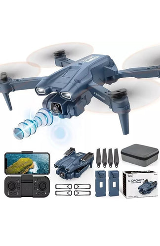 Folding drone with 1080p camera, stabilization functions, and double battery included