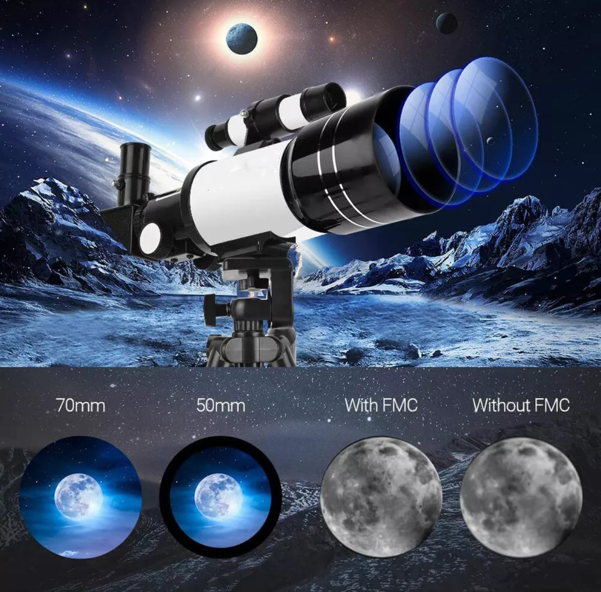 Telescopio astronomico 15x-150x HD  a specchio e con cannocchiale