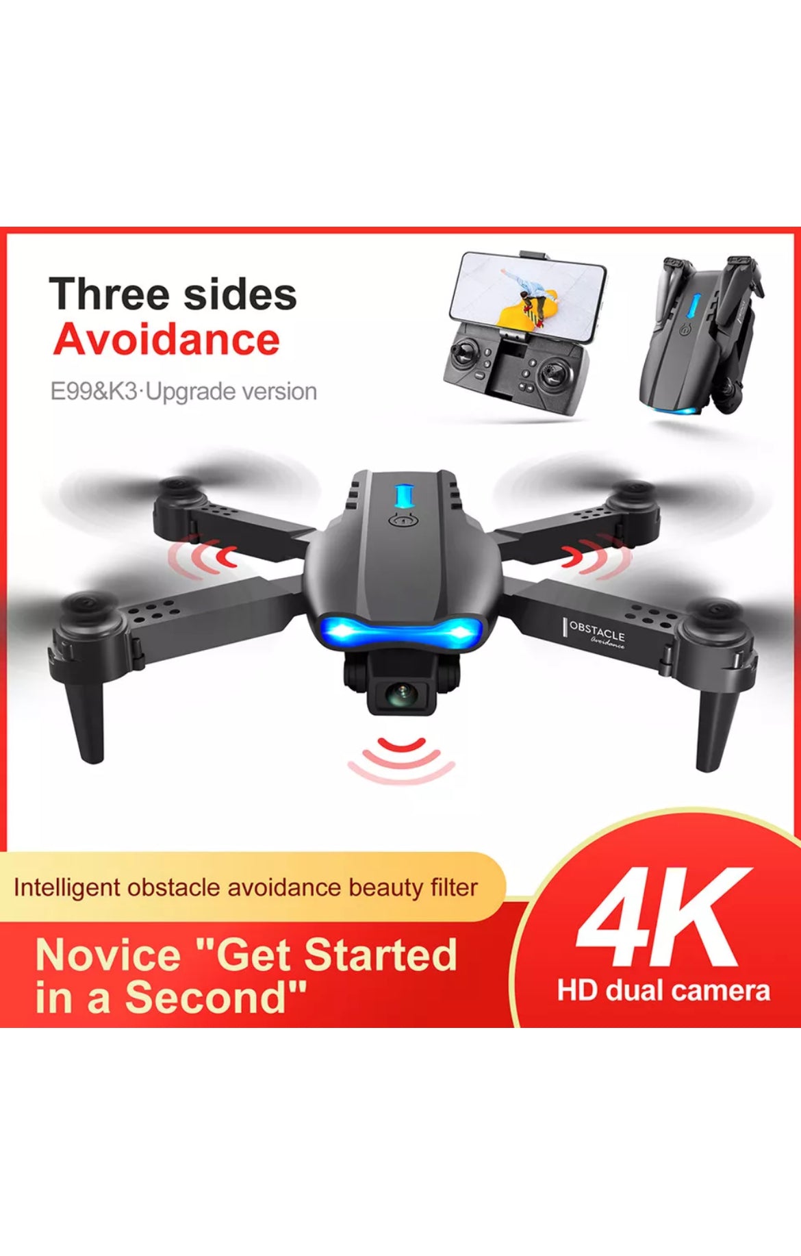 Drone pieghevole con fotocamera 4K HD, GPS, WiFi FPV