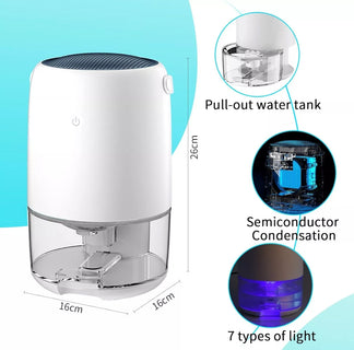 Portable electric dehumidifier 40W 1100ml 30m² area, with LED lighting