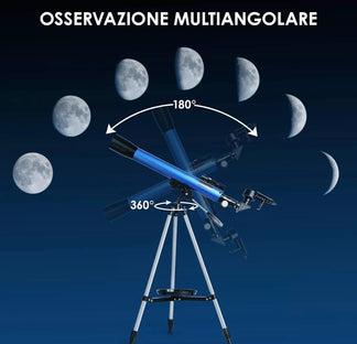 Double lens astronomical telescope with tripod, LED sights and smartphone adapter
