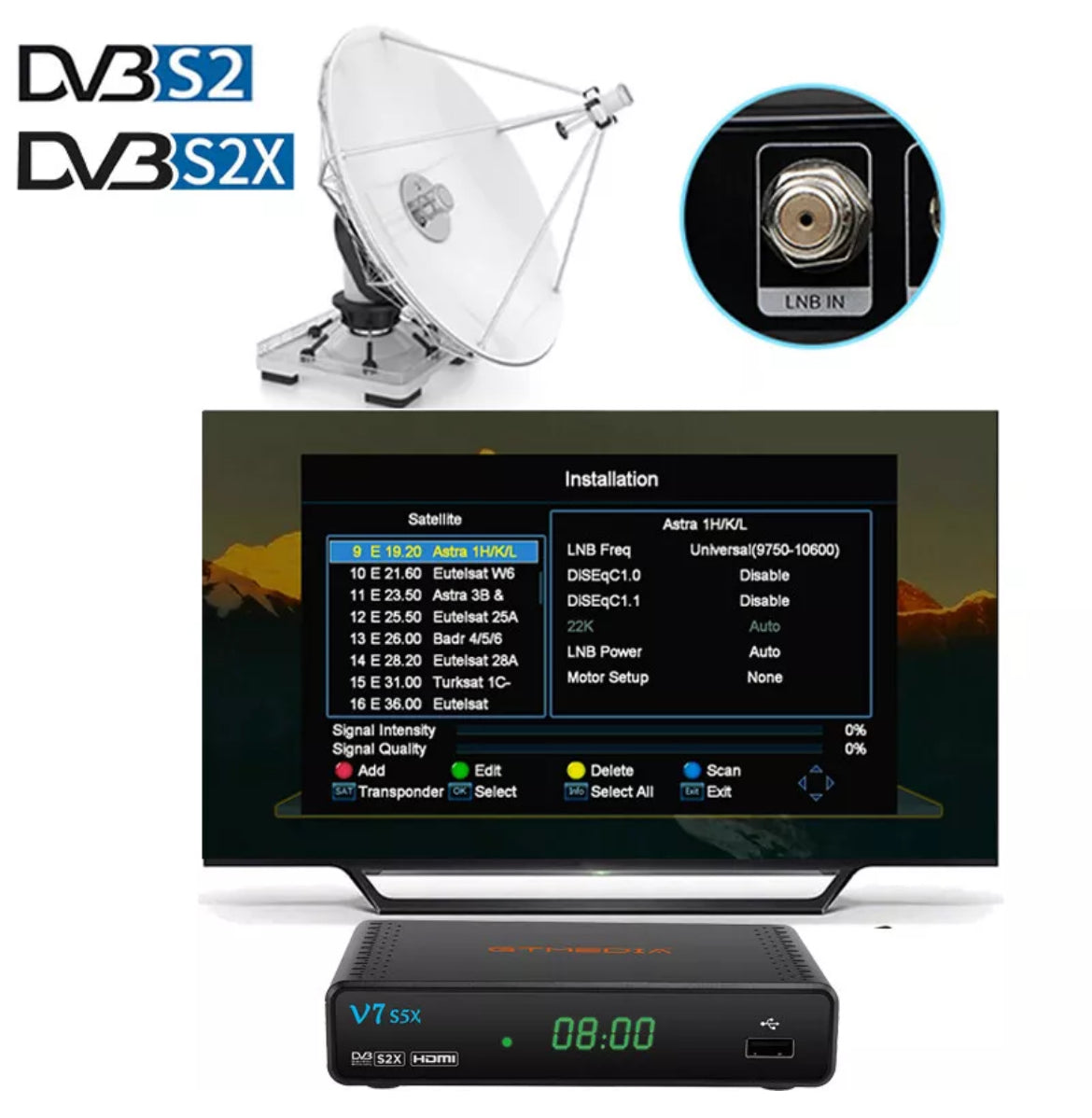 Ricevitore digitale Full HD HDMI SCART USB HDTV DVB-S2 per satellitare