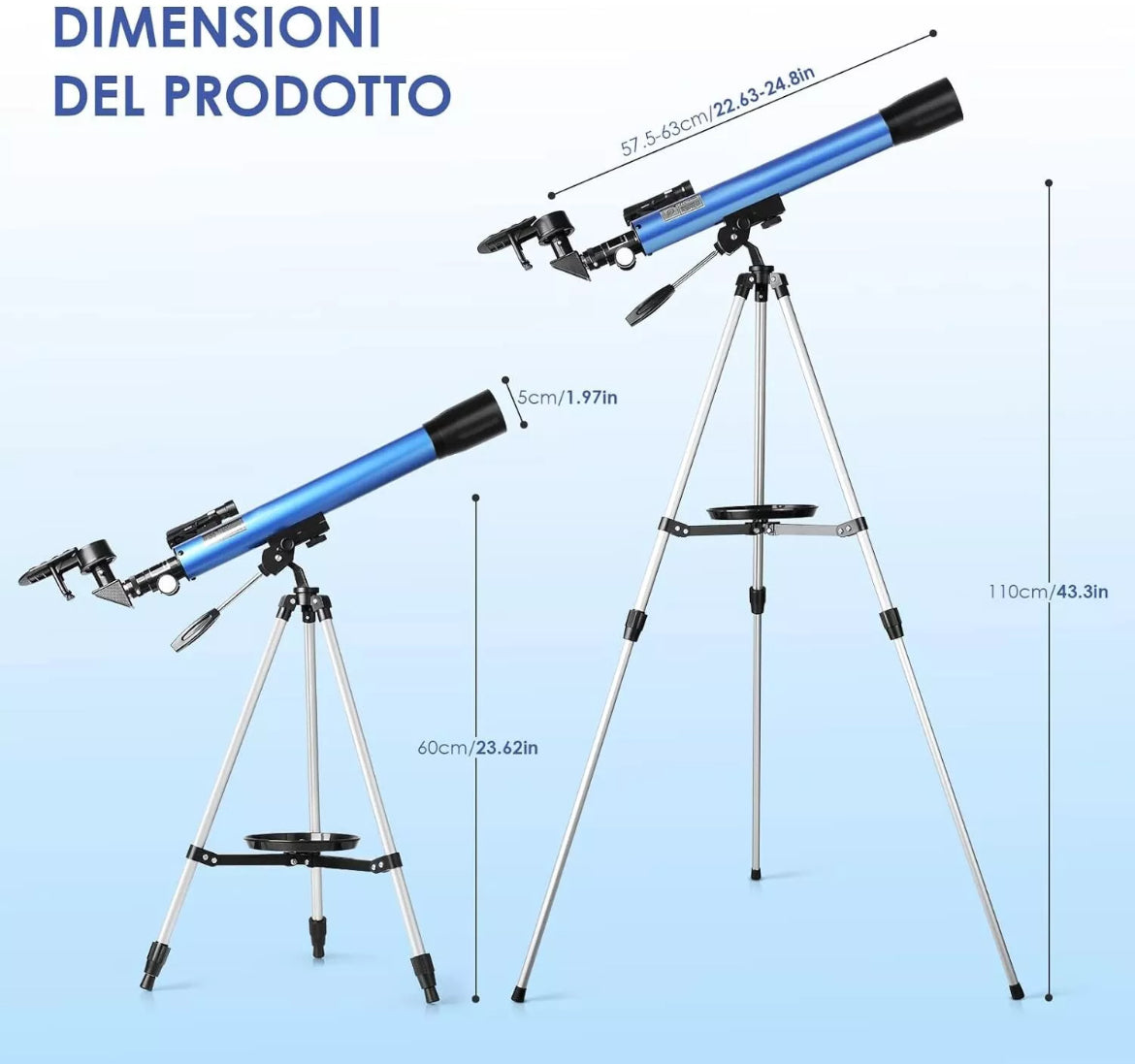 telescopio astronomico a doppia lente con treppiede, mirino a LED e adattatore per smartphone