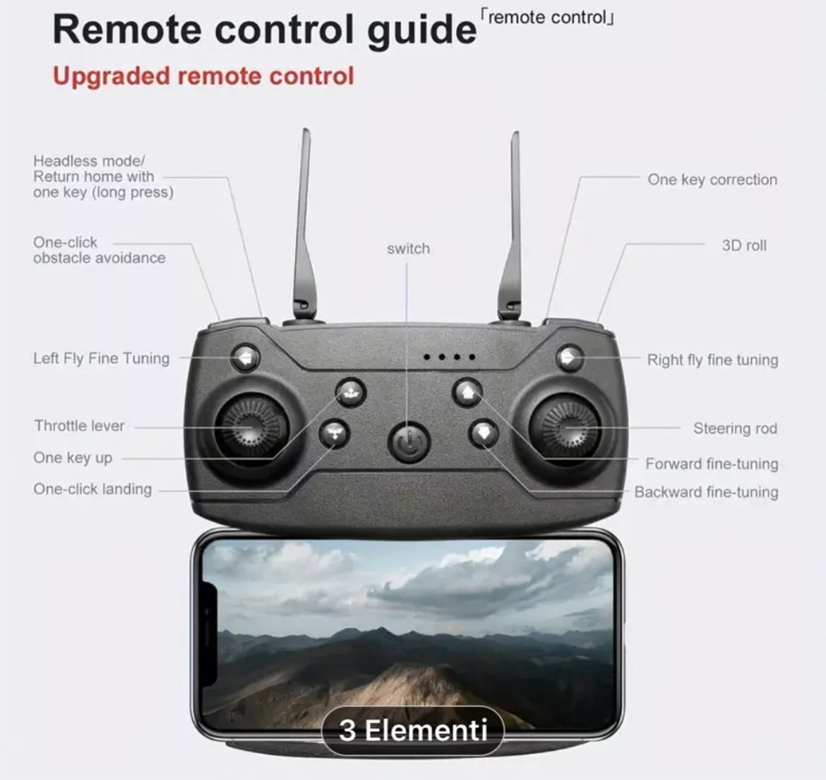 Folding drone with 1080p camera, stabilization functions, and double battery included