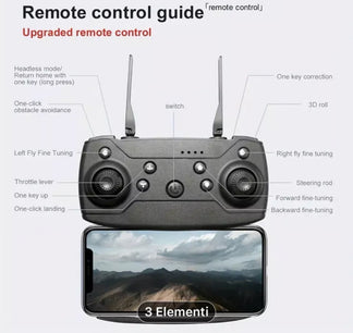 Folding drone with 1080p camera, stabilization functions, and double battery included