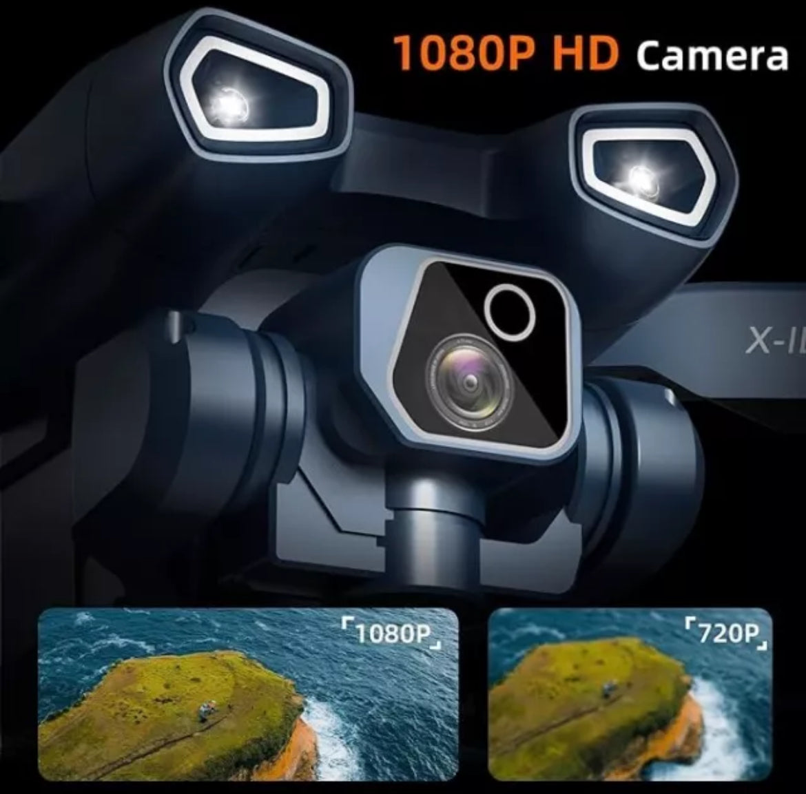 Folding drone with 1080p camera, stabilization functions, and double battery included