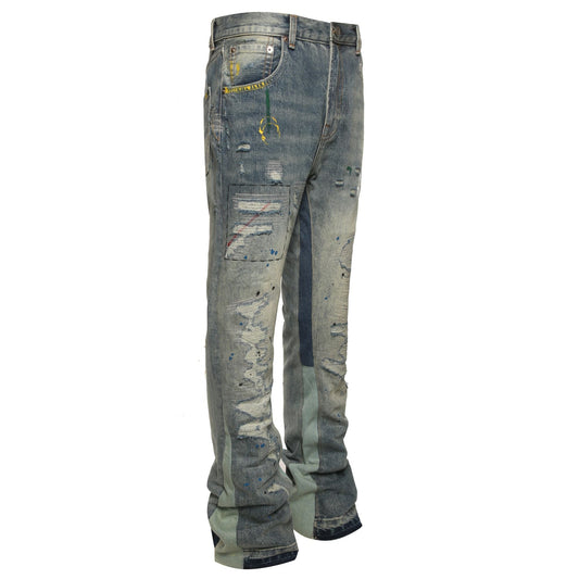 Denim Street™ | Jeans Flare Indigo con Dettagli Rovinati