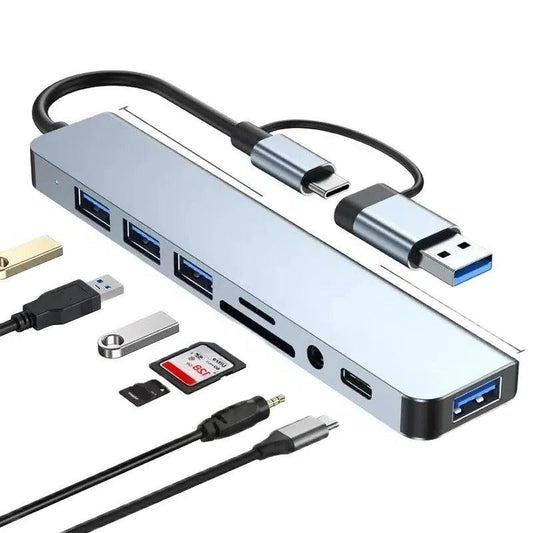 Hub USB 8-in-2 con Lettore di Schede, Porta USB-C, USB 3.02.0, Lettore SDTF, Stazione di Docking