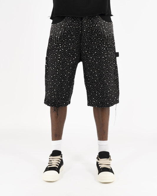 Shorts Streetwear Neri™ | Applicazioni di Strass a Tutta Superficie