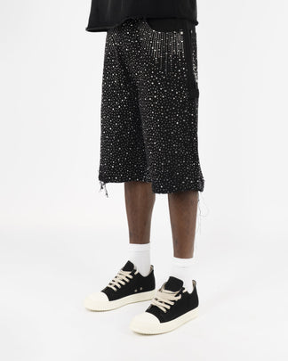 Shorts Streetwear Neri™ | Applicazioni di Strass a Tutta Superficie