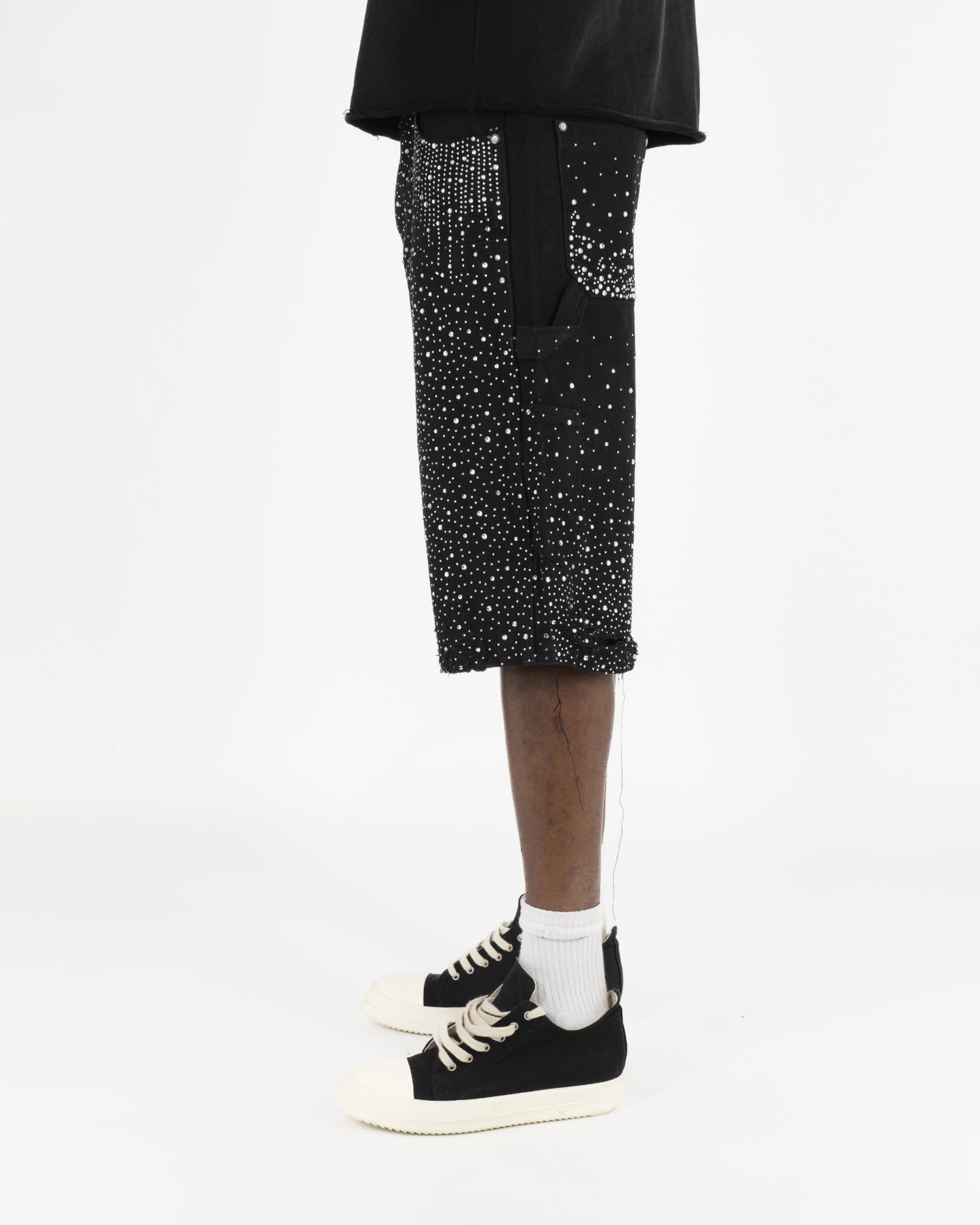 Shorts Streetwear Neri™ | Applicazioni di Strass a Tutta Superficie