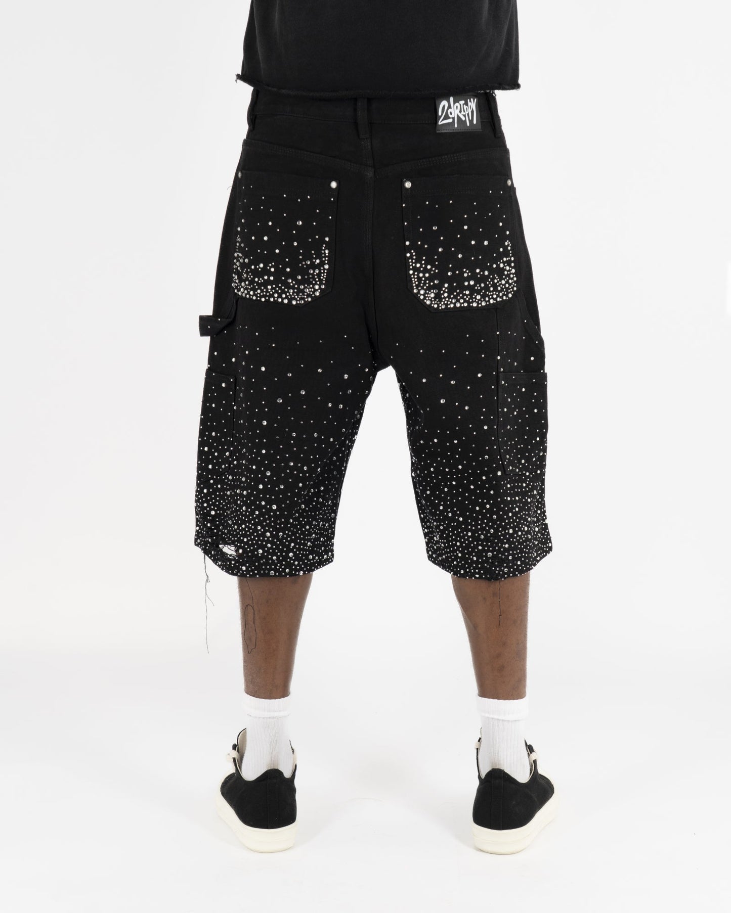 Shorts Streetwear Neri™ | Applicazioni di Strass a Tutta Superficie