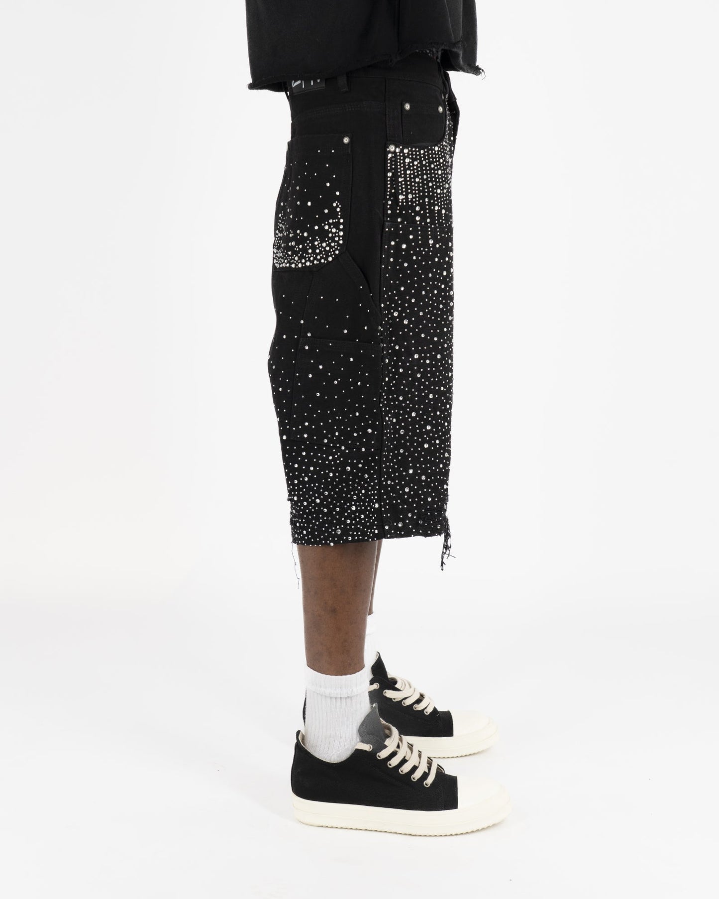 Shorts Streetwear Neri™ | Applicazioni di Strass a Tutta Superficie