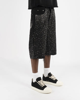 Shorts Streetwear Neri™ | Applicazioni di Strass a Tutta Superficie