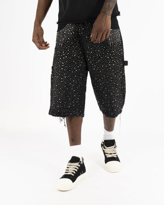 Shorts Streetwear Neri™ | Applicazioni di Strass a Tutta Superficie