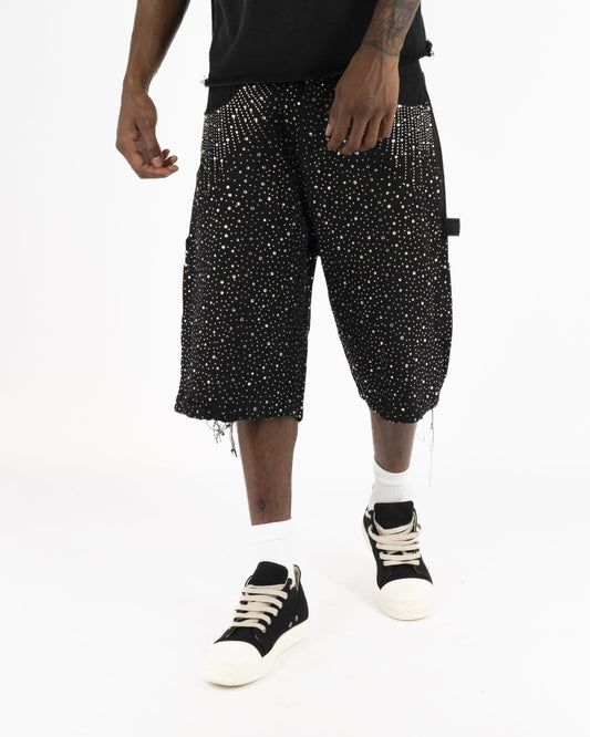 Shorts Streetwear Neri™ | Applicazioni di Strass a Tutta Superficie