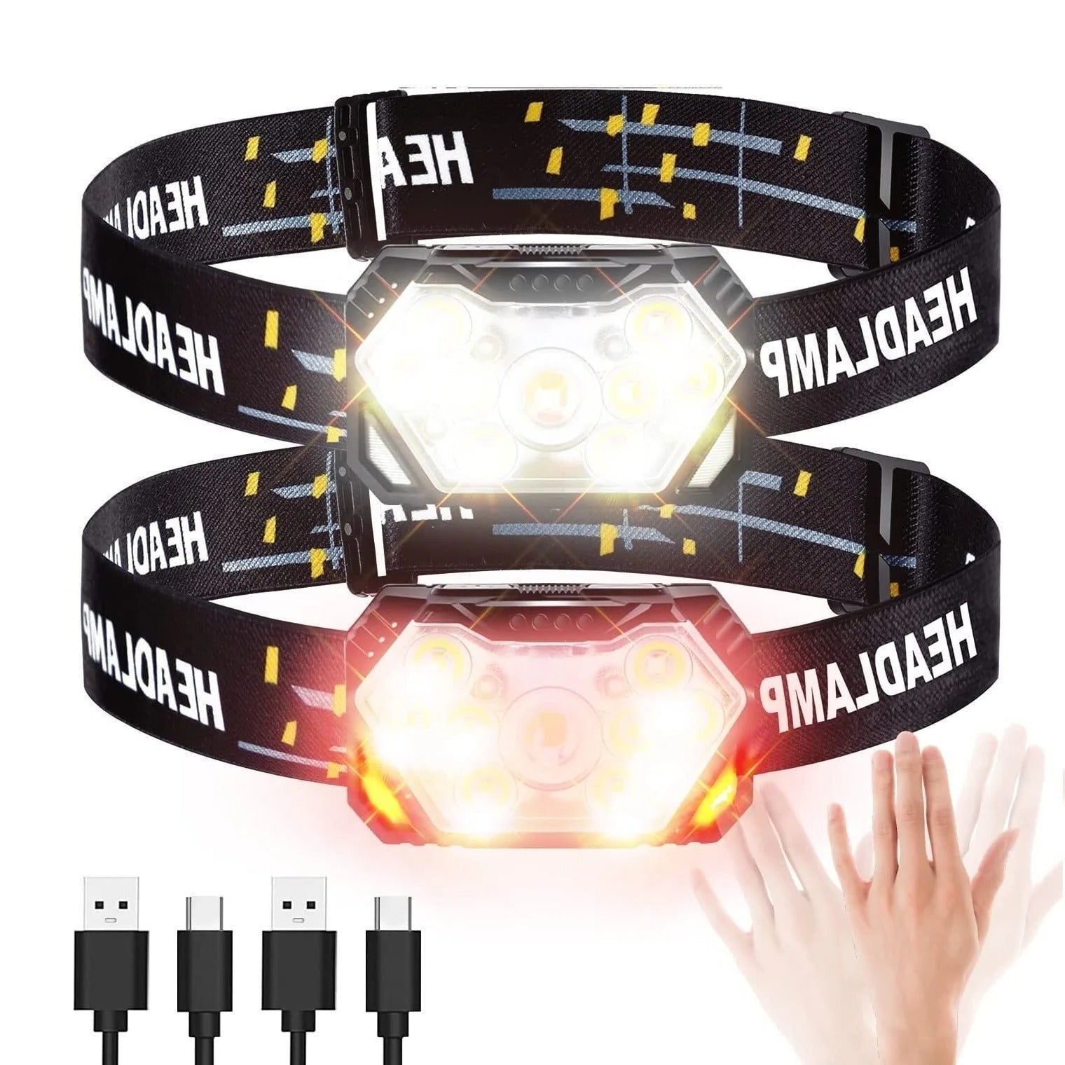 Lampada Frontale LED 9 Luci Potente – Ricaricabile USB con Sensore di Movimento