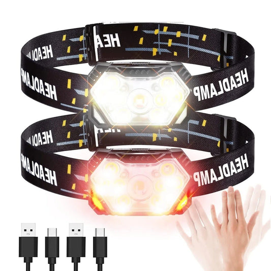 Lampada Frontale LED 9 Luci Potente – Ricaricabile USB con Sensore di Movimento