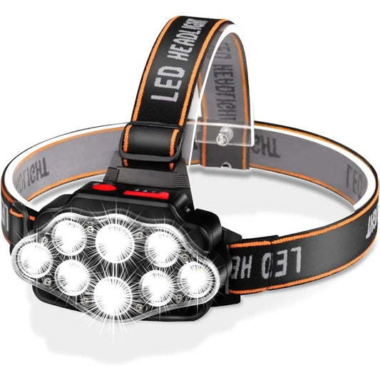 Lampada Frontale LED Ricaricabile USB – 8 LED, Alta Luminosità, IPX4 Impermeabile