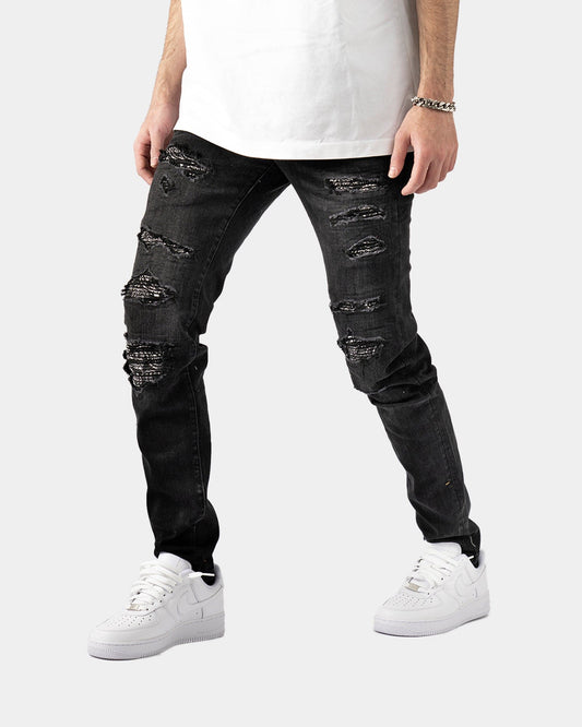 Jeans Neri Strappati™ | Stile Slim Fit con Dettagli Lucidi
