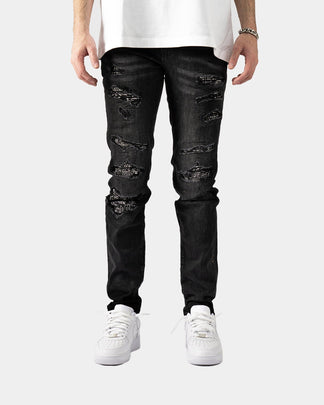 Jeans Neri Strappati™ | Stile Slim Fit con Dettagli Lucidi