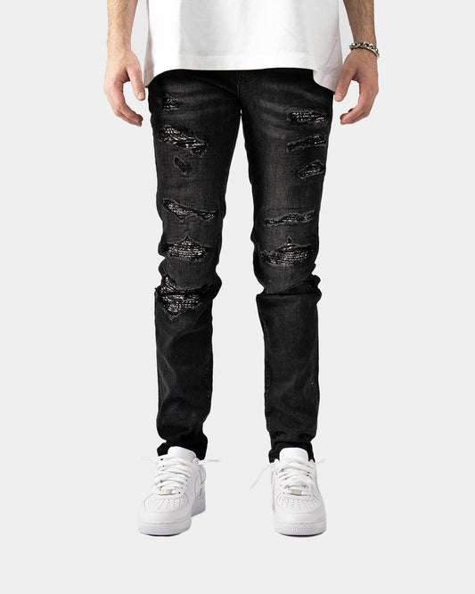 Jeans Neri Strappati™ | Stile Slim Fit con Dettagli Lucidi