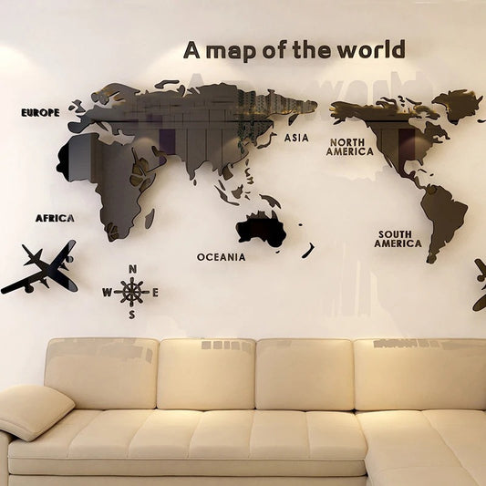 Mappa del Mondo 3D Adesivi Murali in Acrilico Decorazione Tridimensionale