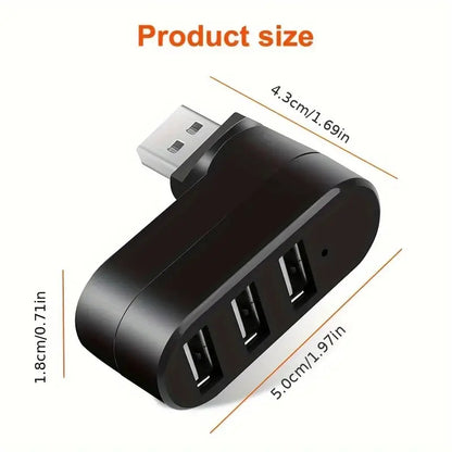 MINI HUB USB adapter rotable with 3 ports for laptops and PCs