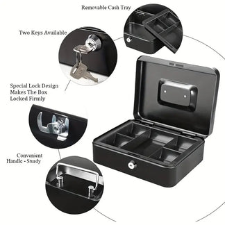 Mini Cassaforte Portatile in Metallo Nero con Chiave  25x20x8.8 cm