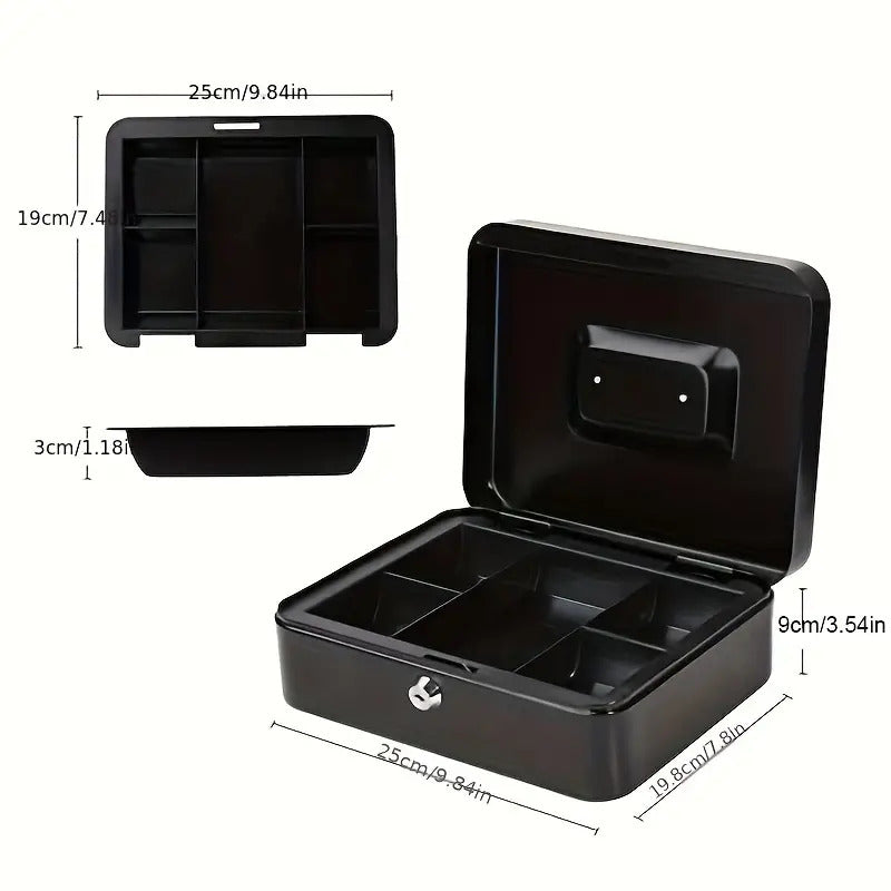 Mini Cassaforte Portatile in Metallo Nero con Chiave  25x20x8.8 cm