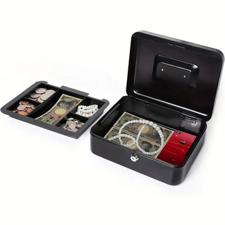 Mini Cassaforte Portatile in Metallo Nero con Chiave  25x20x8.8 cm