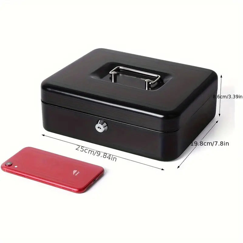 Mini Cassaforte Portatile in Metallo Nero con Chiave  25x20x8.8 cm