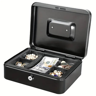 Mini Cassaforte Portatile in Metallo Nero con Chiave  25x20x8.8 cm