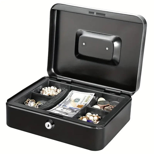 Mini Cassaforte Portatile in Metallo Nero con Chiave  25x20x8.8 cm