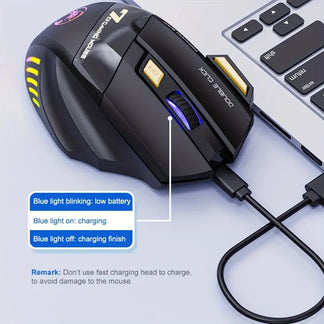 Ergonominating rechargeable wireless game mouse with RGB backlighting