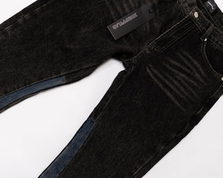 Flared Denim™ | Jeans Flare Nero con Inserti Blu