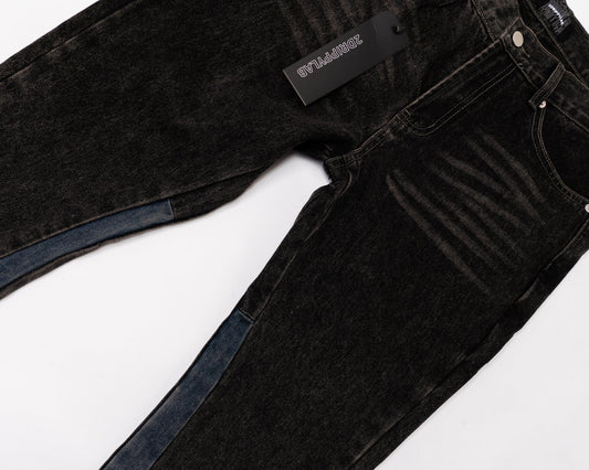 Flared Denim™ | Jeans Flare Nero con Inserti Blu
