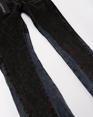 Flared Denim™ | Jeans Flare Nero con Inserti Blu