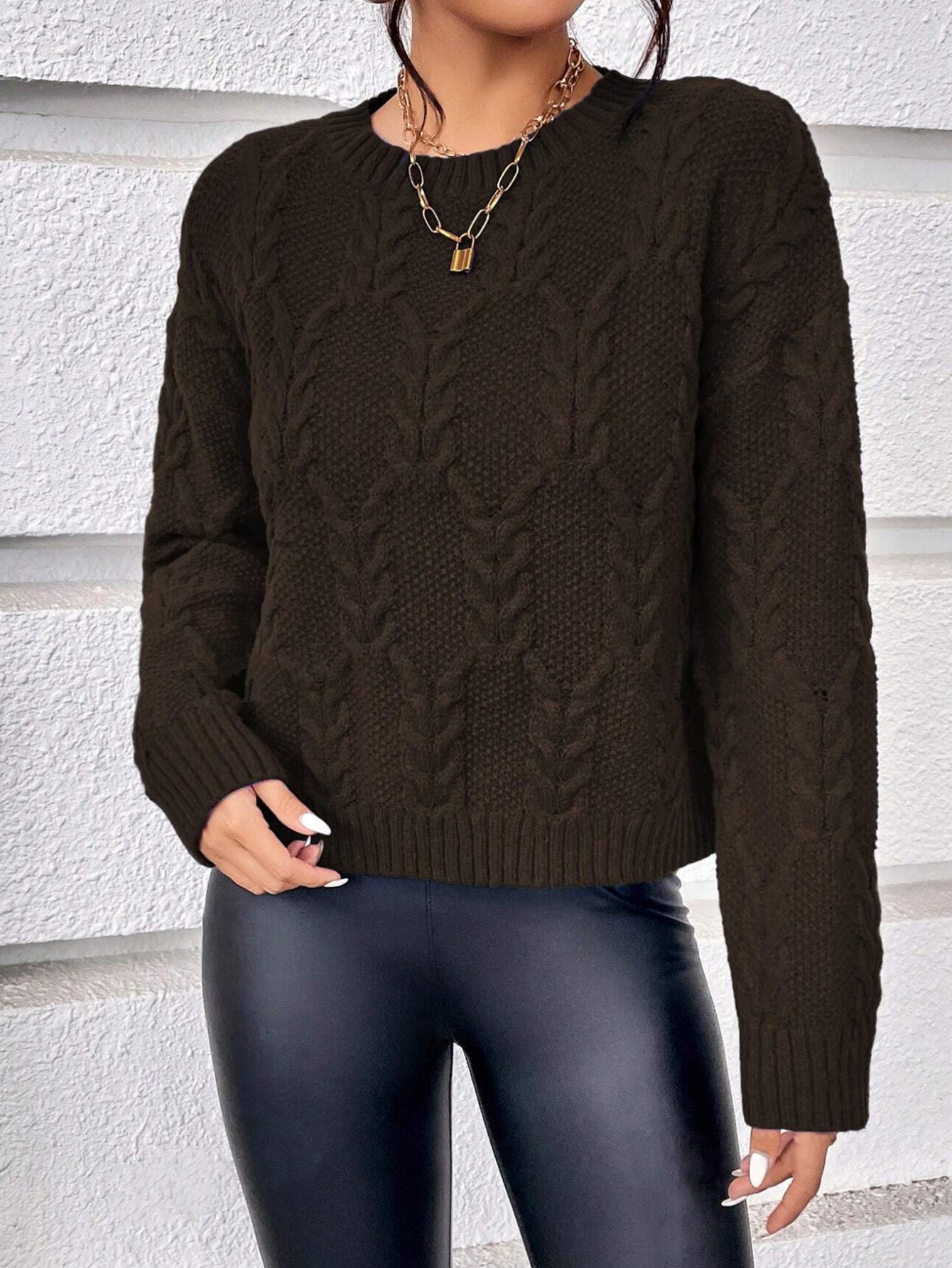 Maglione Donna | Girocollo a Trecce e Polsini a Coste