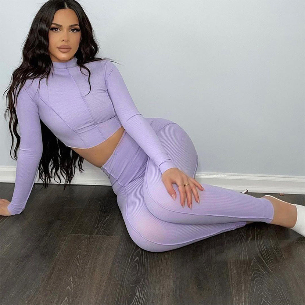 Completo Allenamento Donna | Top Manica Lunga e Leggings a Vita Alta
