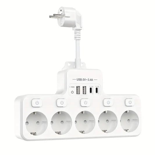 Presa Multipla 9 in 1 con USB e Interruttori Individuali