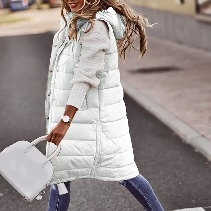 Gilet Lungo Donna | Piumino Imbottito con Cappuccio
