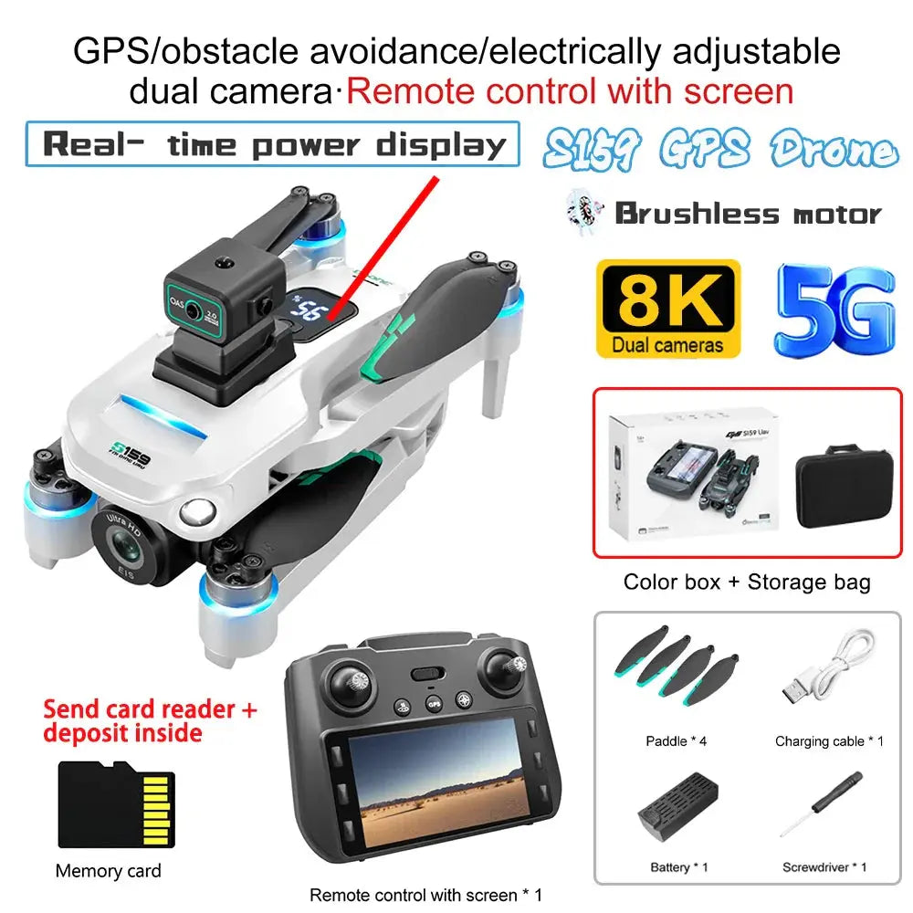 S159 GPS Drone 8K Dual Camera, 5G WiFi FPV, Obstacle Avoidance, Screen Remote, 360° Flight, Memory Card, Battery Display MigliorPrezzi.com